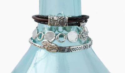 Bracelets | Sterling Silver Bangle- Leather-Link