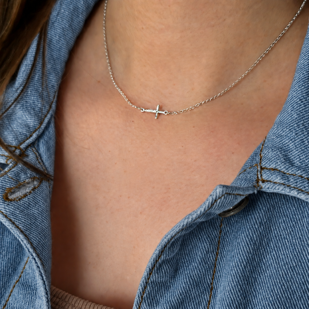 Sterling Silver Sideways Cross Necklace