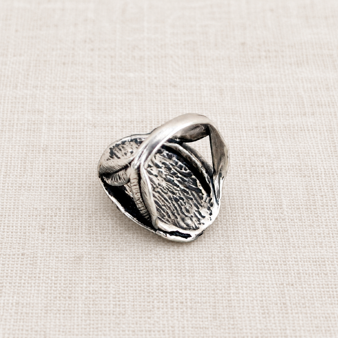 Back view of the Pamona sterling silver ring showing the detailed setting and band construction.