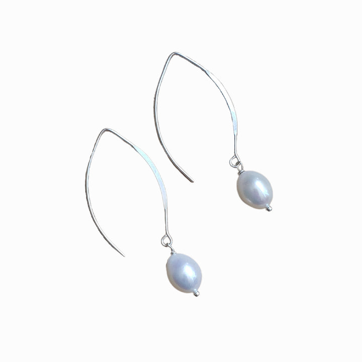 Posh Pearl sterling silver drop earrings with freshwater pearls displayed as a pair on a white background.