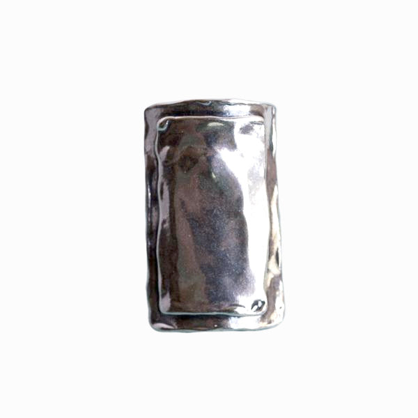 A sterling silver ring with a layered rectangle design is shown from the front on a white background. 
