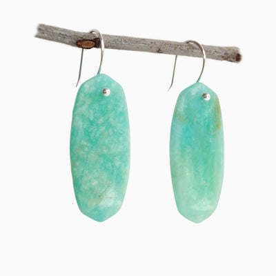 Dangle Earrings- Crafted of .925 sterling silver with cut amazonite stones. 